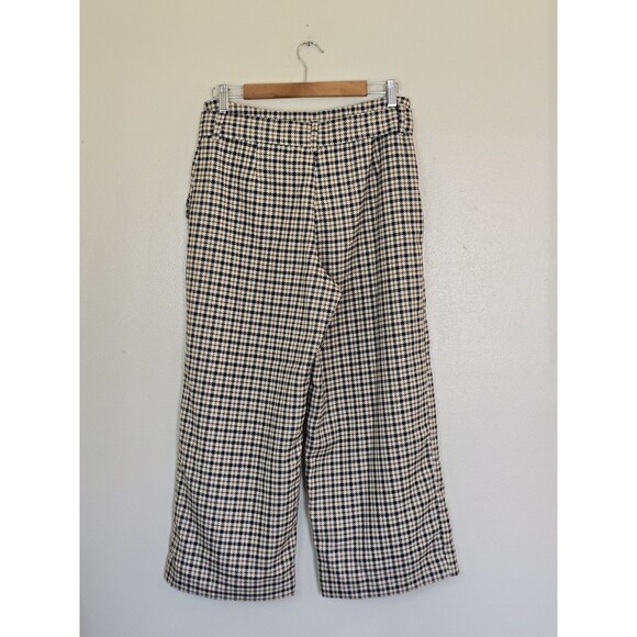 H&M Houndstooth Wide Leg Paperbag Pants Womens Size 10 Belted Crop Trendy - Picture 7 of 12